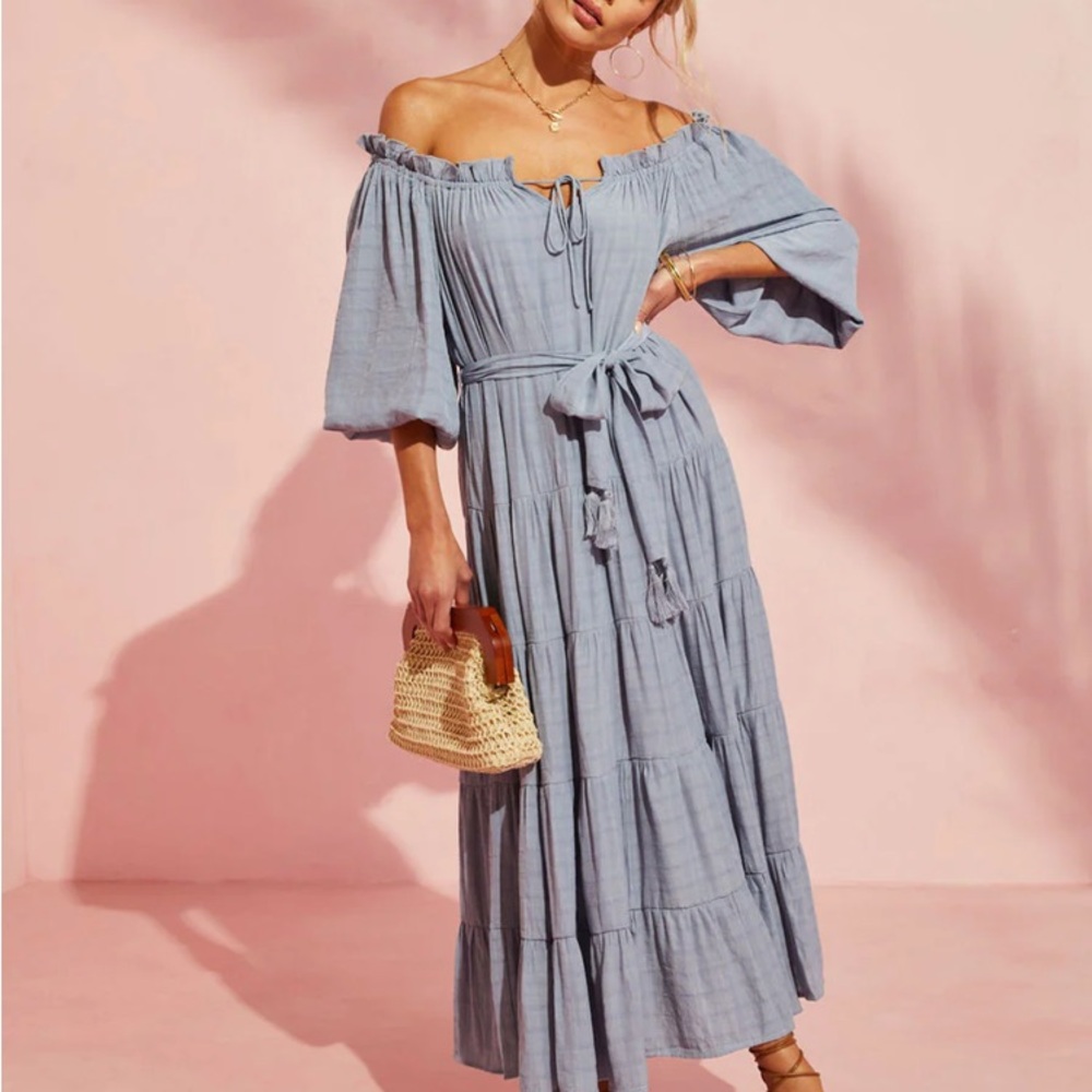 Boho Off-Shoulder Blue Dress